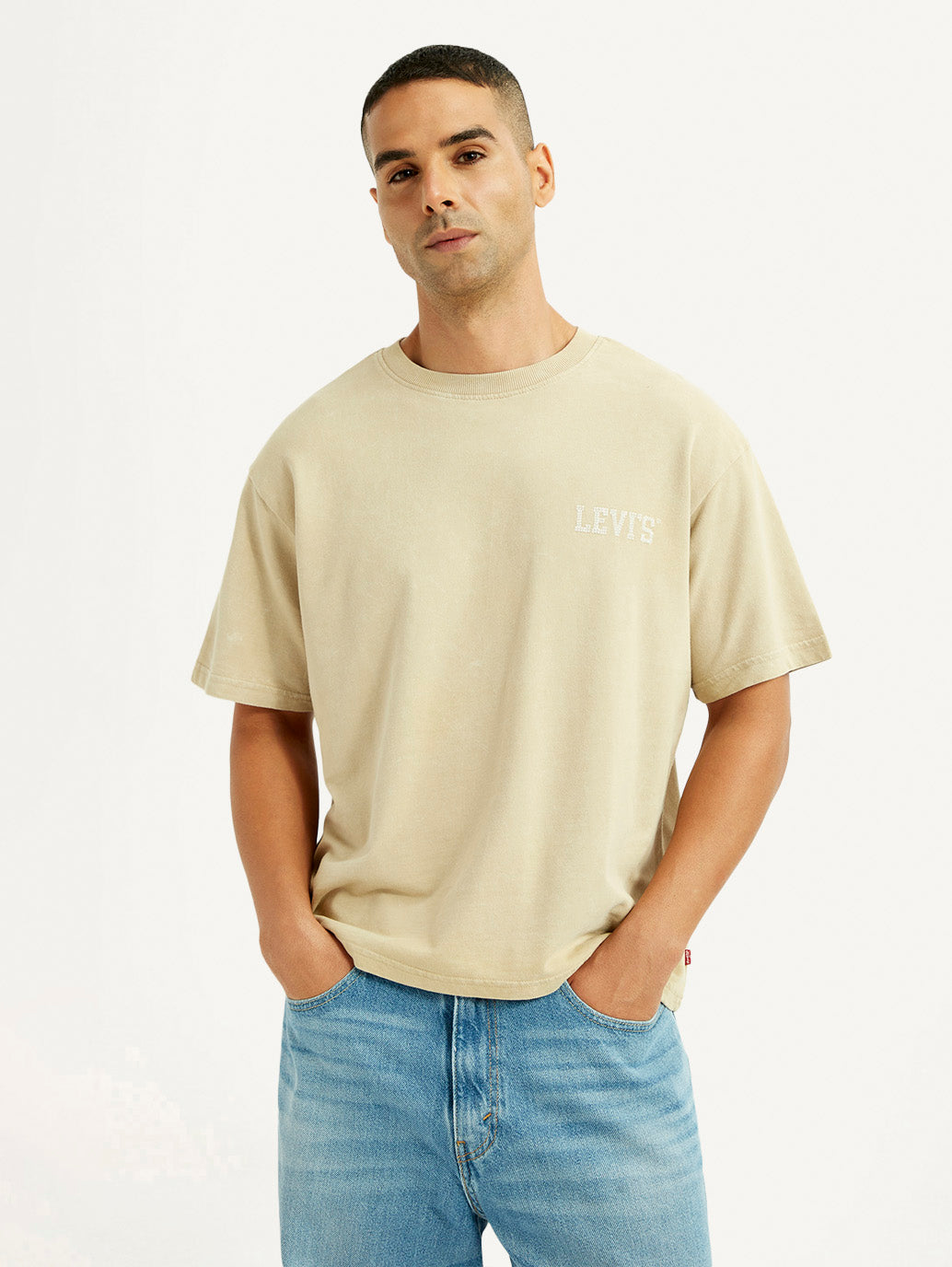 Men's Brand Logo Beige Loose Fit T-shirt - Elevated View