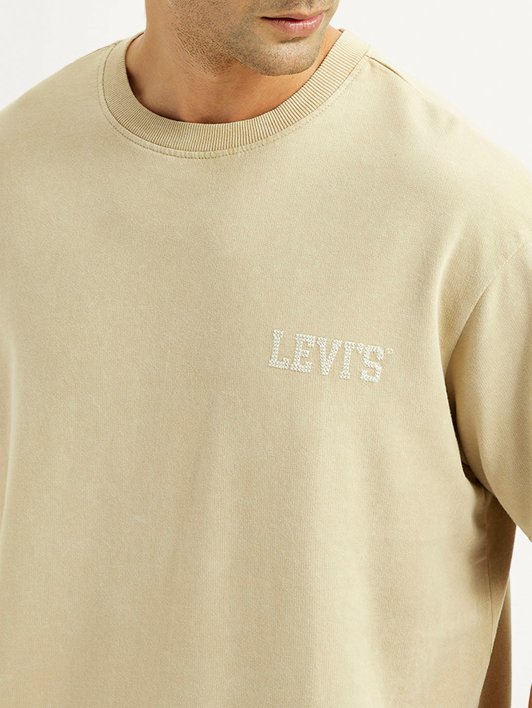 Men's Brand Logo Beige Loose Fit T-shirt - Detail View