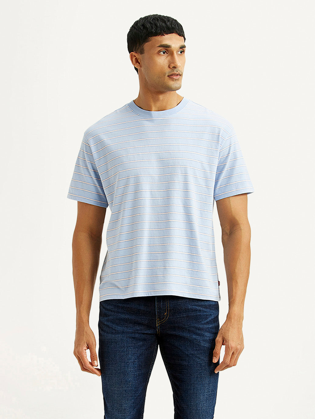Men's Striped Light Blue Boxy T-shirt - Styleshot View