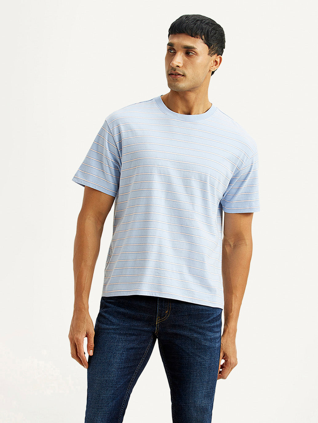 Men's Striped Light Blue Boxy T-shirt