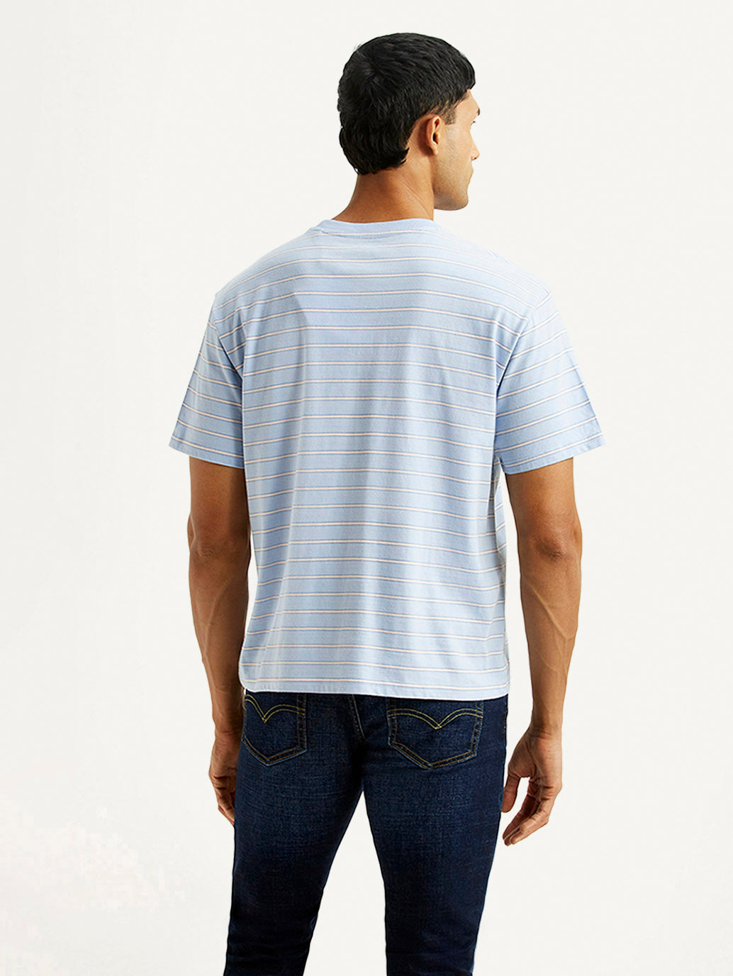 Men's Striped Light Blue Boxy T-shirt - Back View