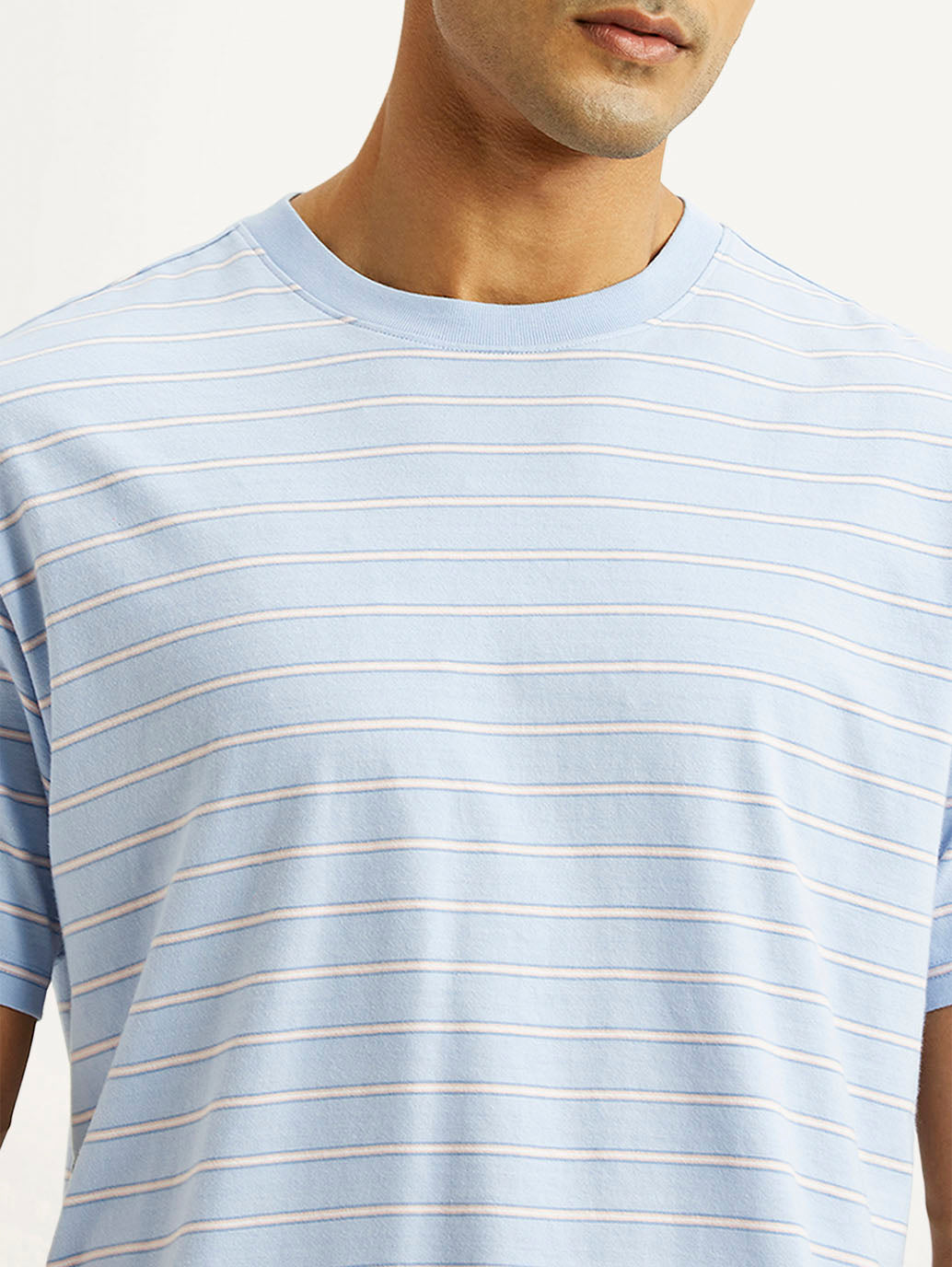Men's Striped Light Blue Boxy T-shirt - Detail View