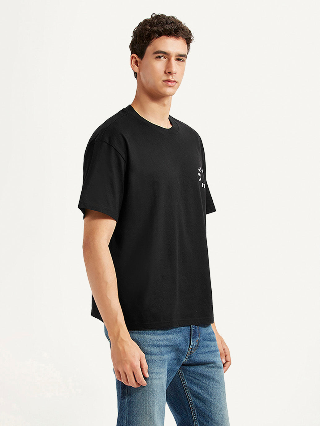Men's Brand Logo Black Boxy T-shirt - Side View