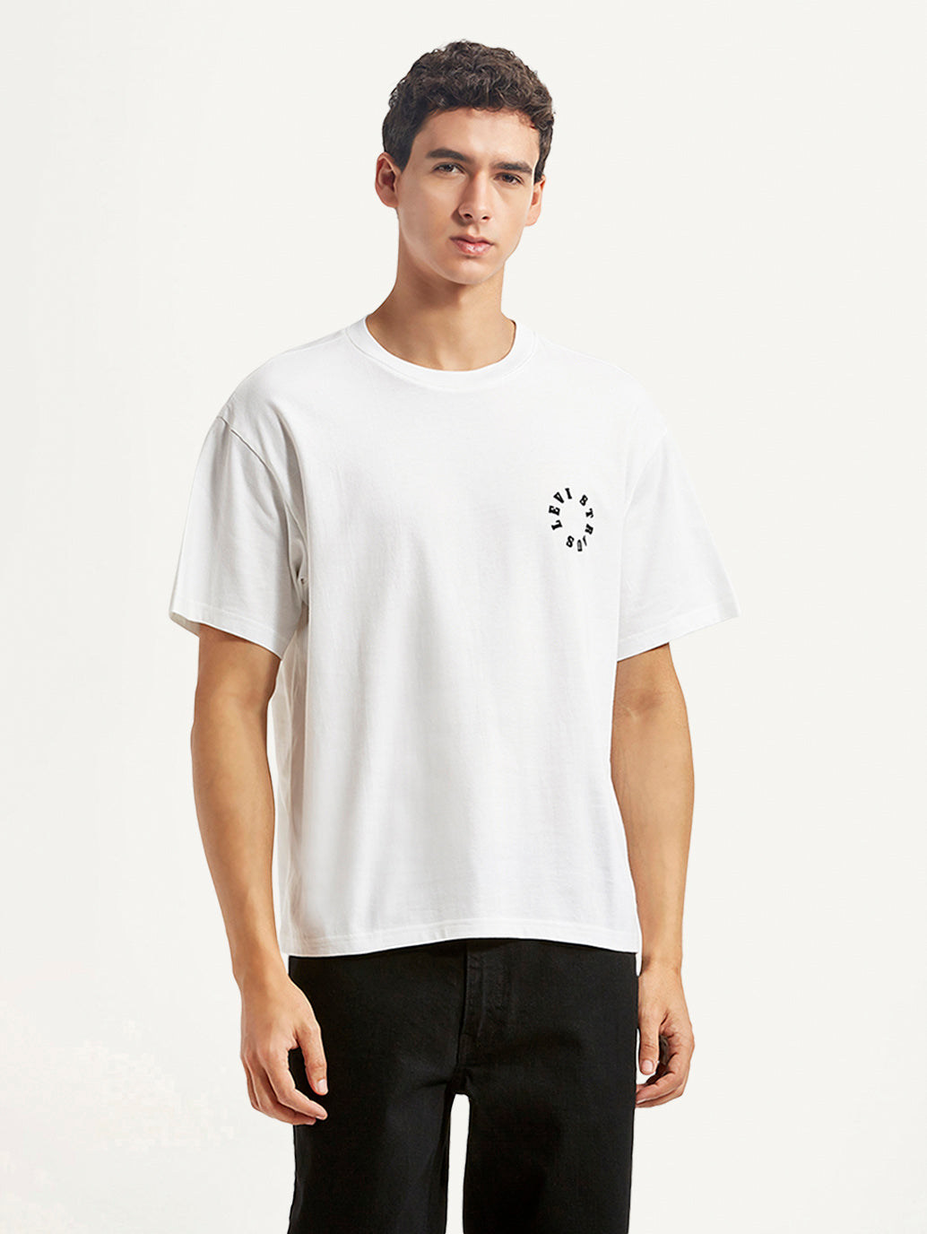 Men's Brand Logo White Boxy T-shirt - Front View