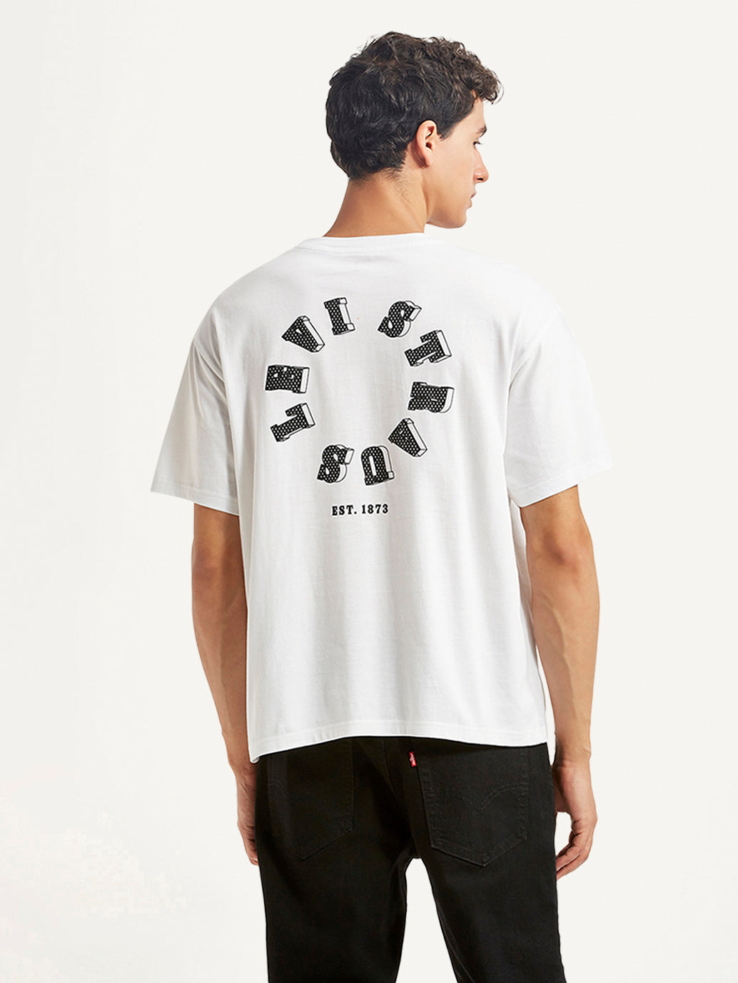 Men's Brand Logo White Boxy T-shirt - Back View