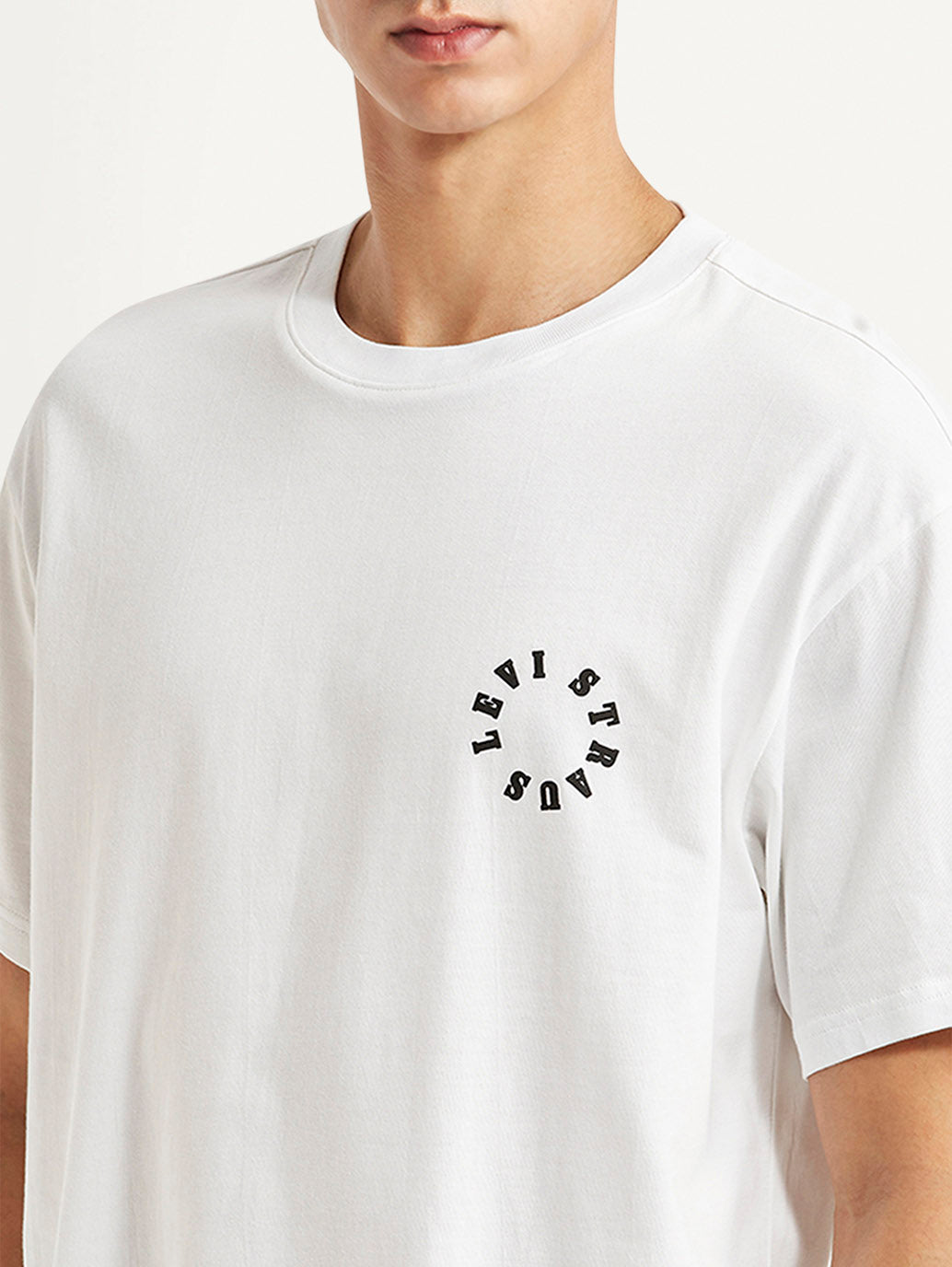 Men's Brand Logo White Boxy T-shirt - Detail View