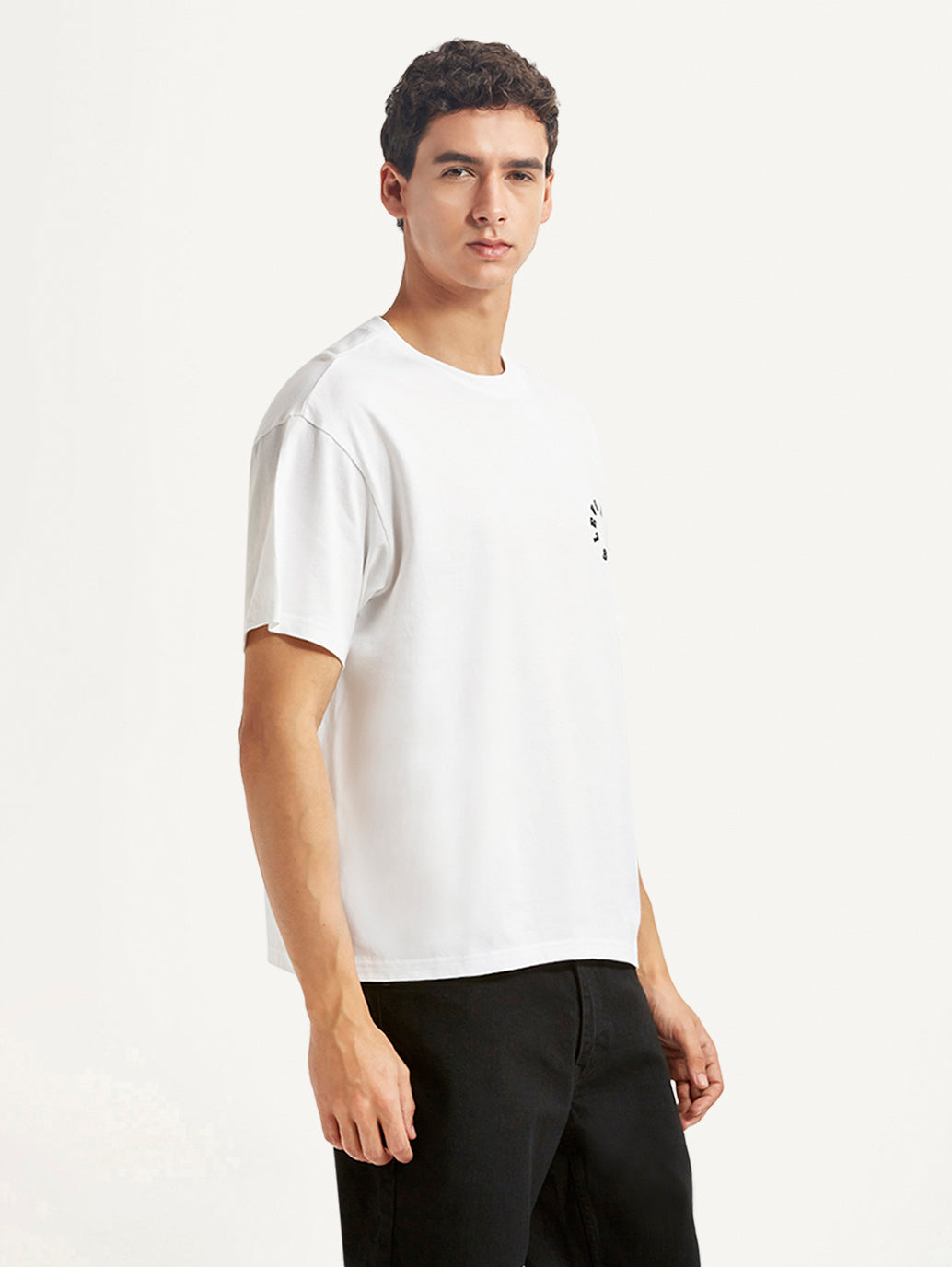 Men's Brand Logo White Boxy T-shirt - Side View