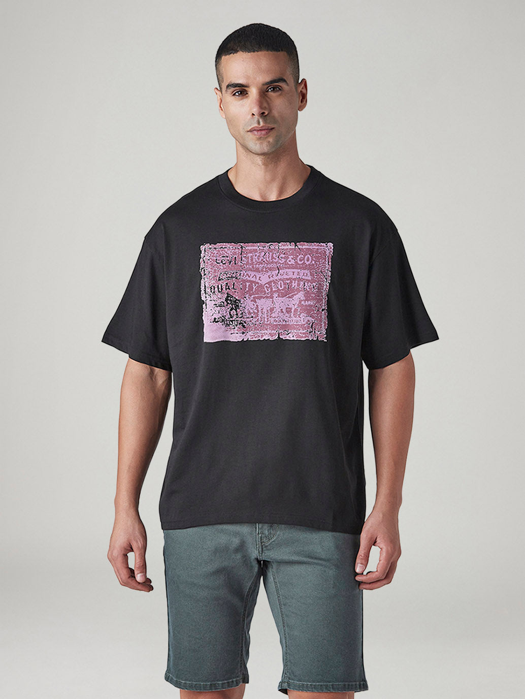 Men's Graphic Print Boxy Fit Jersey T-Shirt - Front View
