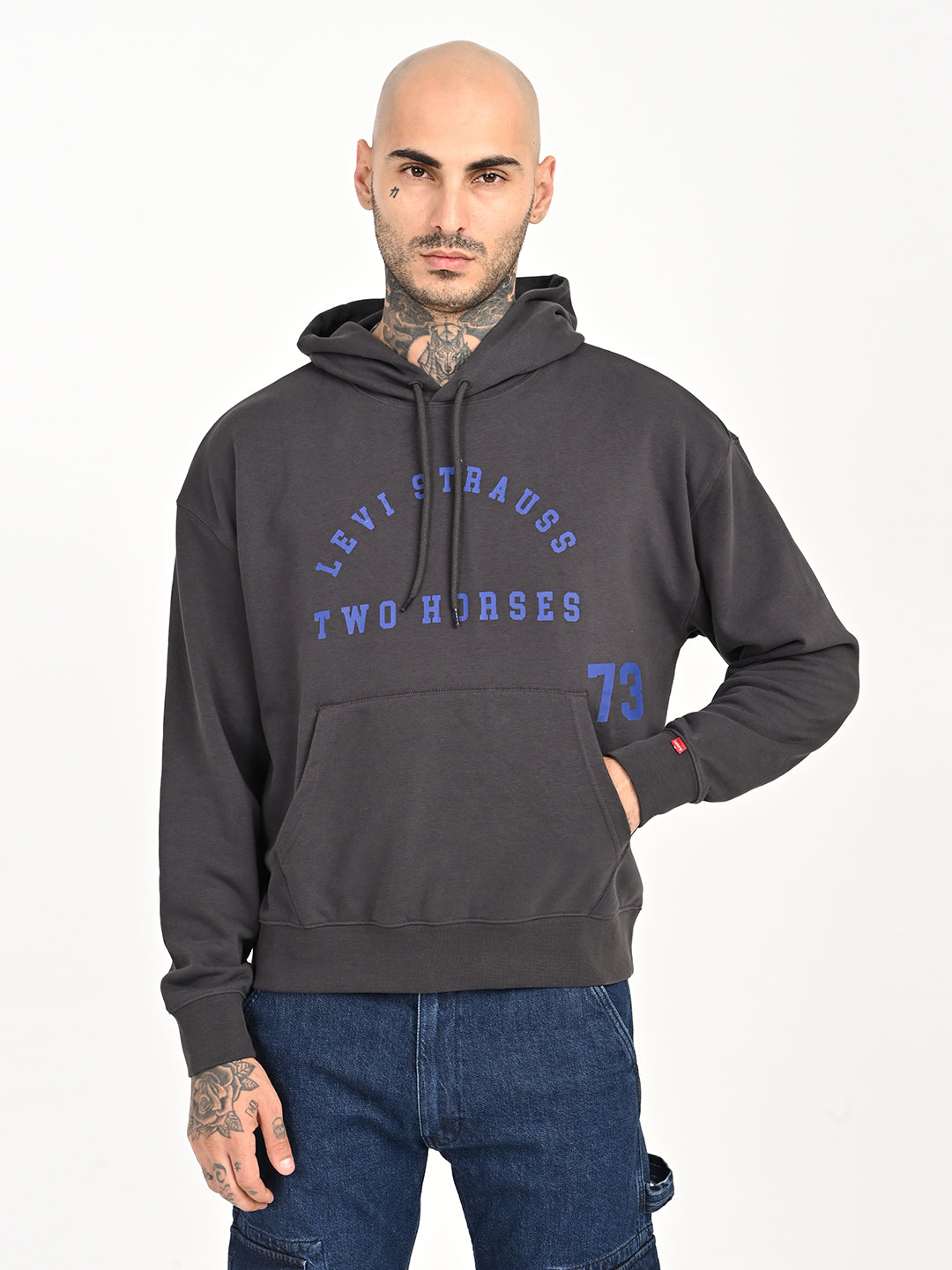 Men's Brand Logo Charcoal Grey Hooded Sweatshirt
