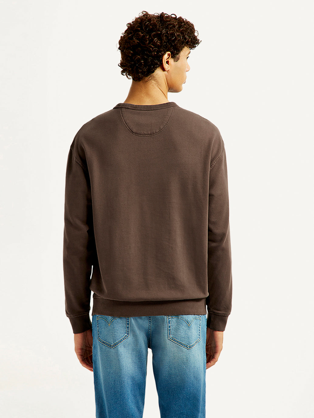 Men's Solid Crew Neck Sweatshirt - Back View