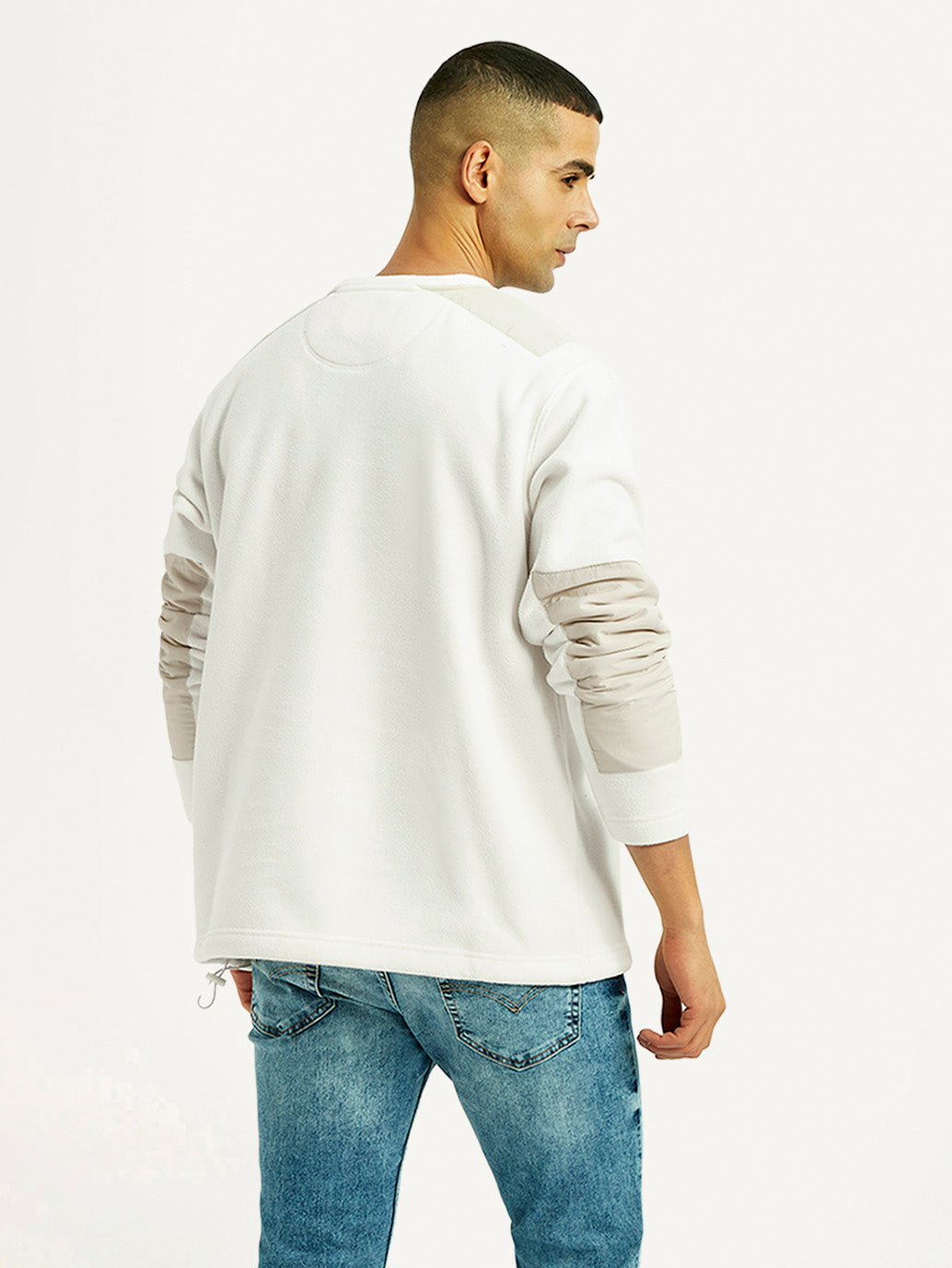Men's Colorblock White Crew Neck Sweatshirt - Back View