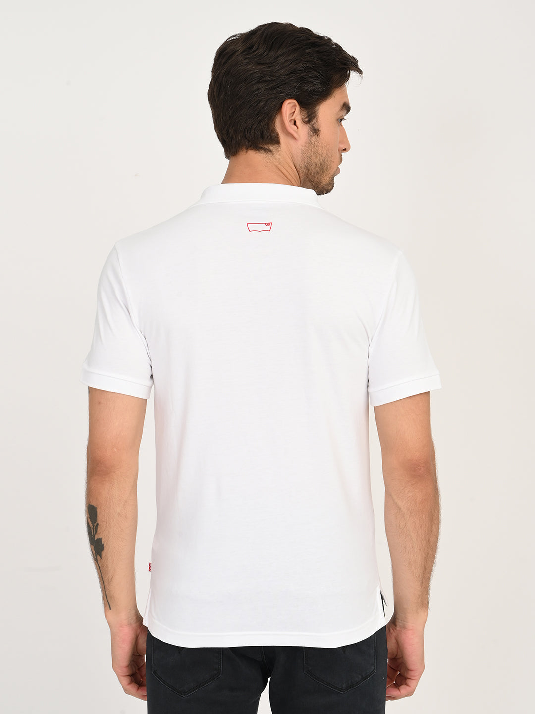 Men's Solid White Polo T-Shirt - back View