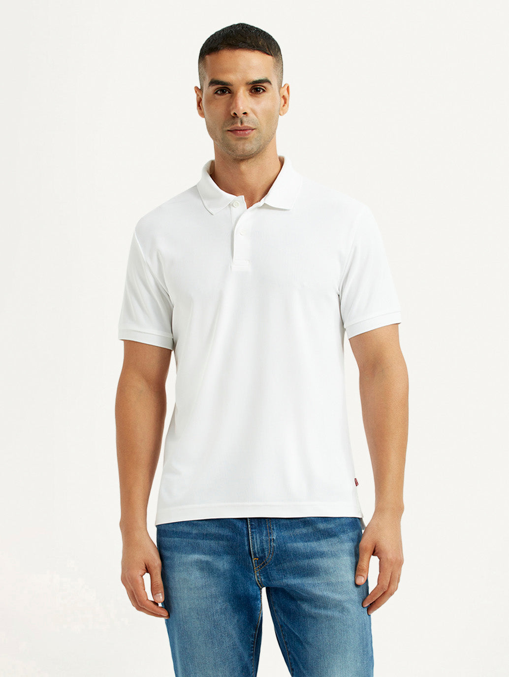 Men's Solid White Polo T-Shirt - Front View
