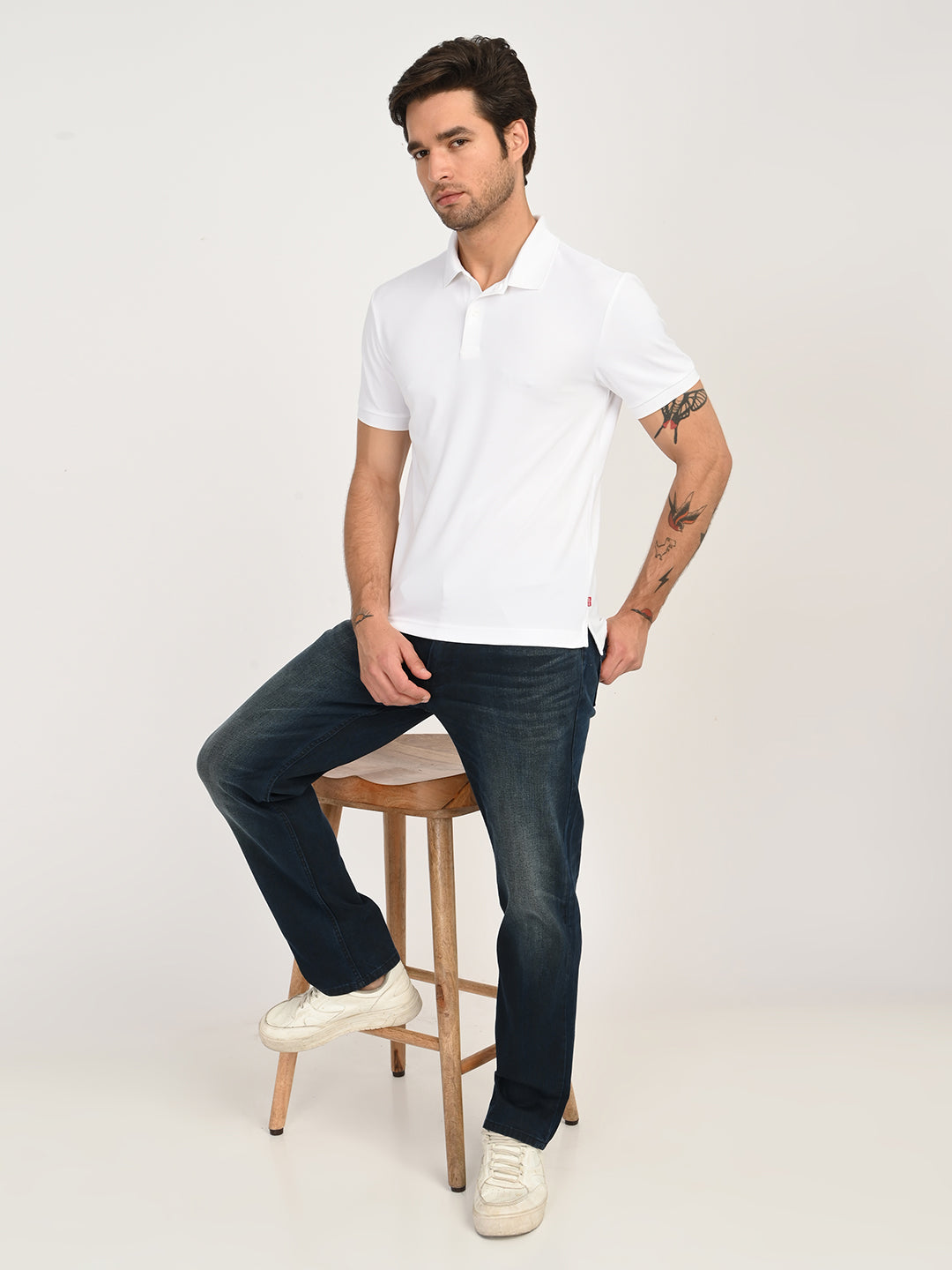 Men's Solid White Polo T-Shirt - 6 View
