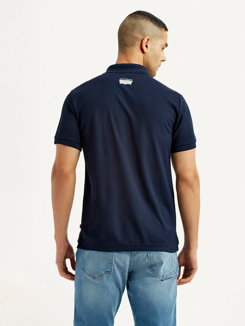 Men's Solid Navy Blue Polo T-Shirt - Back View