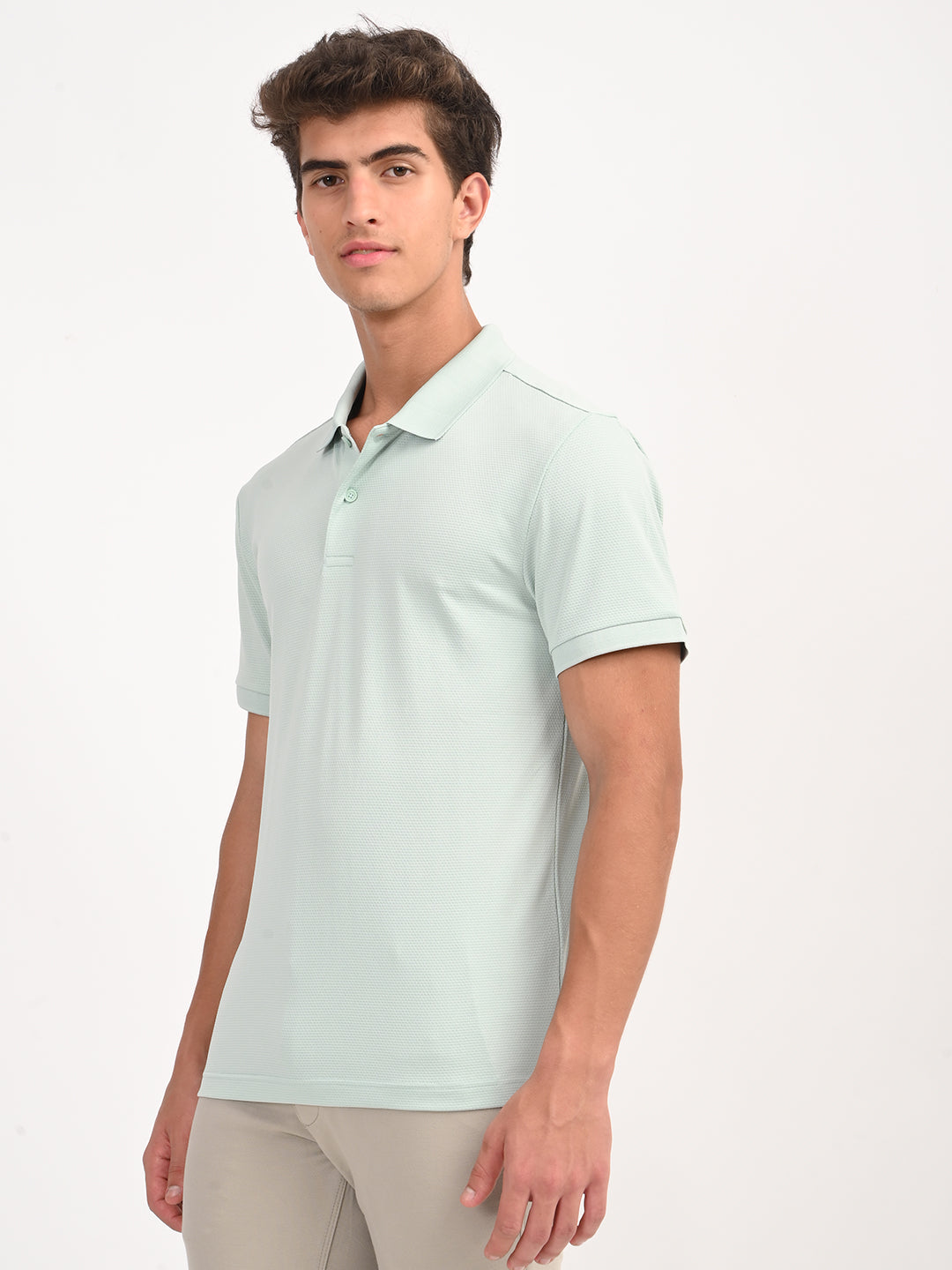 Men's Solid Light Green Polo T-Shirt - side View