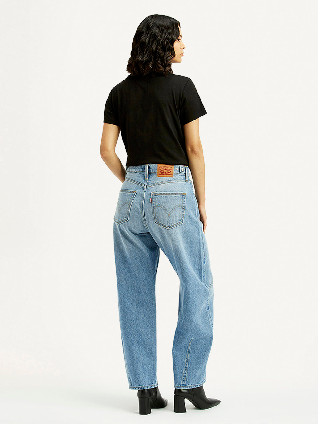 Women's Cinch Light Blue Barrel Loose Fit Mid Rise Jeans - Back View
