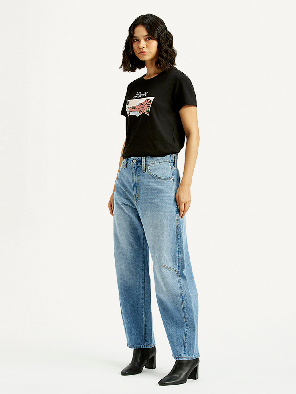 Women's Cinch Light Blue Barrel Loose Fit Mid Rise Jeans - Side View