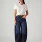 Women's Navy Cinch Baggy Dad Barrel Mid Rise Jeans - Styleshot View