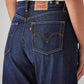 Women's Navy Cinch Baggy Dad Barrel Mid Rise Jeans - Detail View