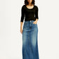 Women's Mid Rise Blue Regular Fit Skirt - Front View