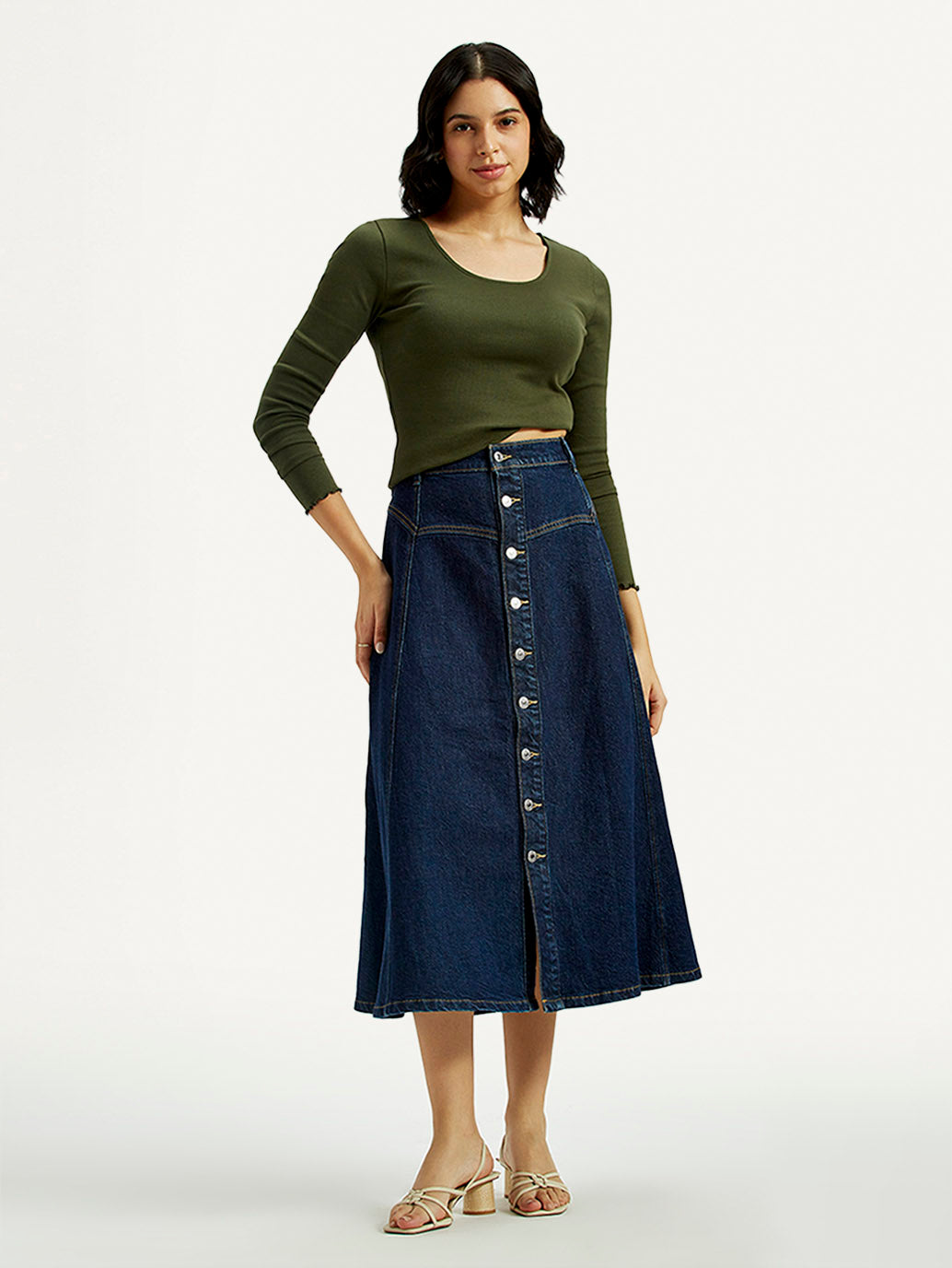 Women's Mid Rise Regular Fit Denim Skirt