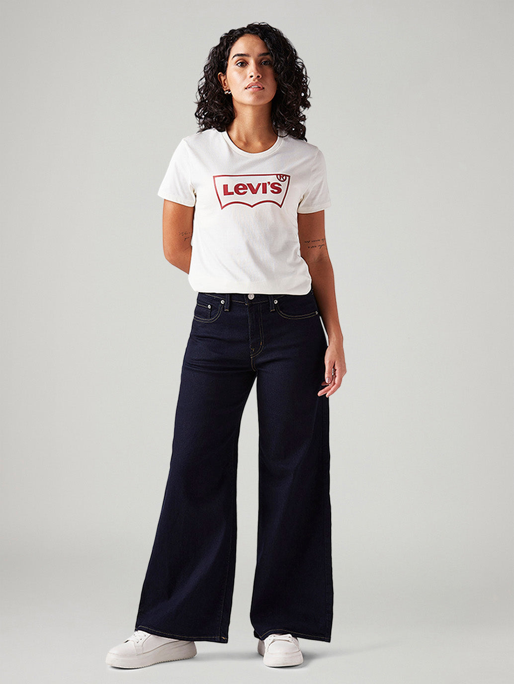 Women's 728 Dark Blue Wide Leg Fit High Rise Jeans - Front View