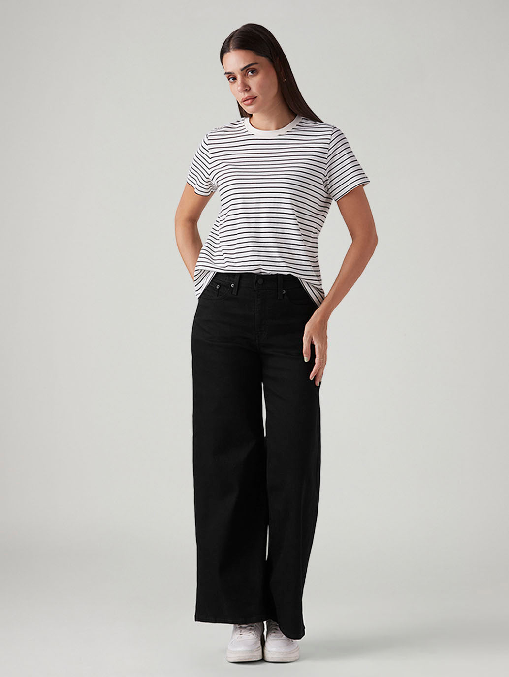 Women's 728 Black Wide Leg Fit High Rise Jeans - Styleshot View