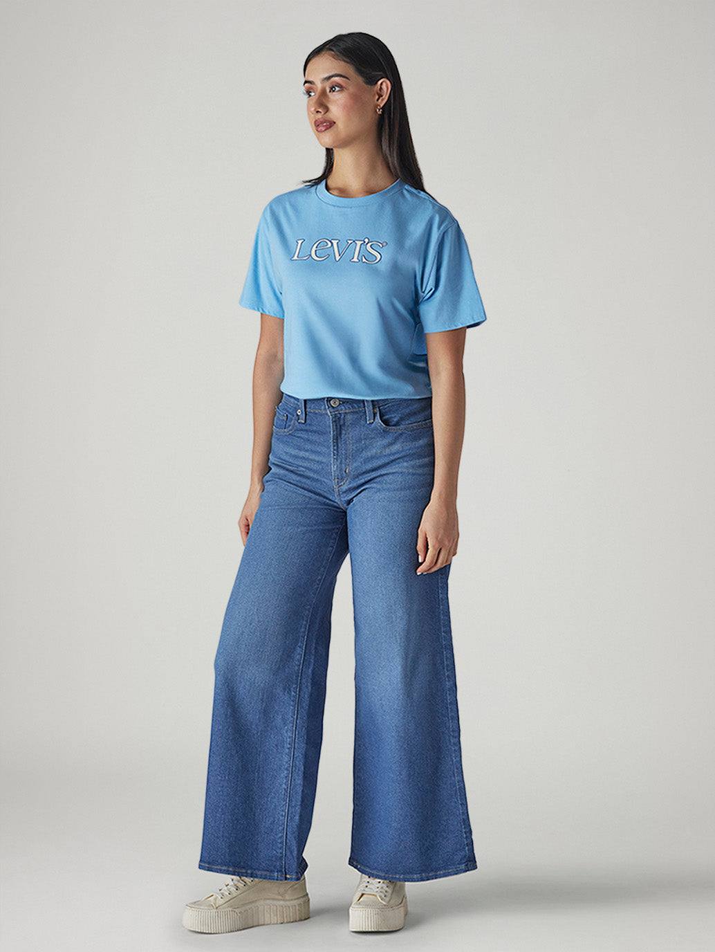 Women's 728 Blue Wide Leg Fit High Rise Jeans - Side View