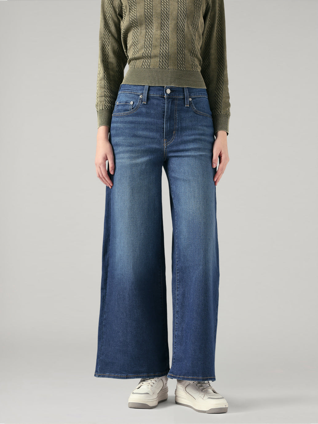 Women's 728 Dark Blue Wide Leg Fit High Rise Jeans - Front View