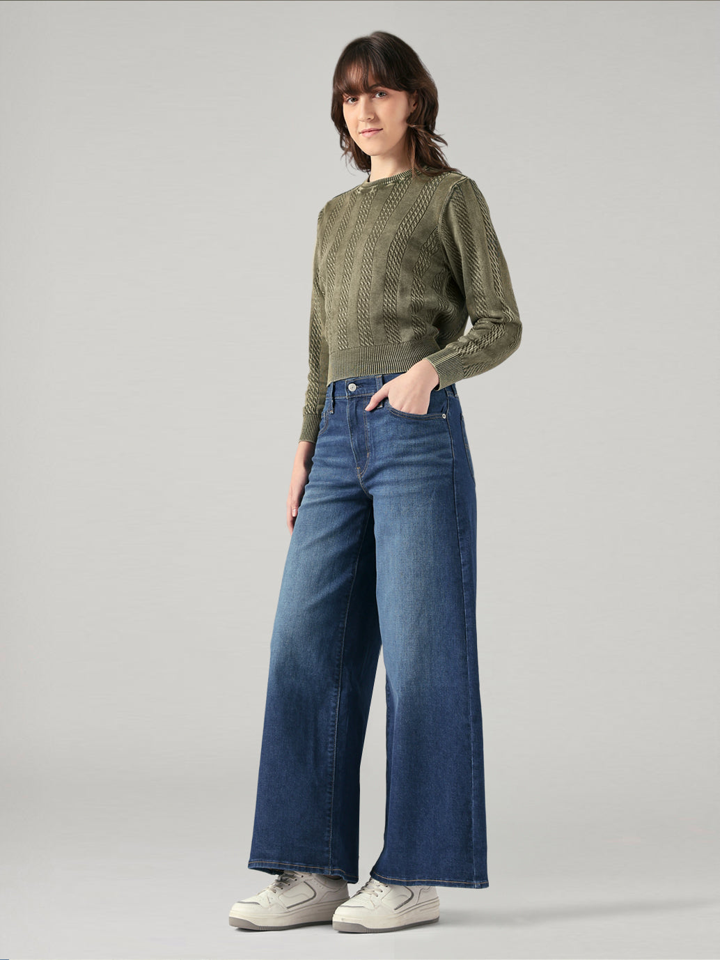 Women's 728 Dark Blue Wide Leg Fit High Rise Jeans - Side View