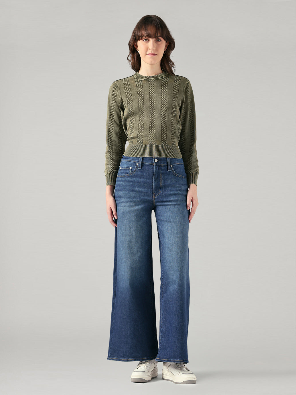 Women's 728 Dark Blue Wide Leg Fit High Rise Jeans - Front View