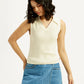 Women's Self Design Off White Polo Collar Top - Styleshot View