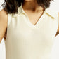 Women's Self Design Off White Polo Collar Top - Detail View