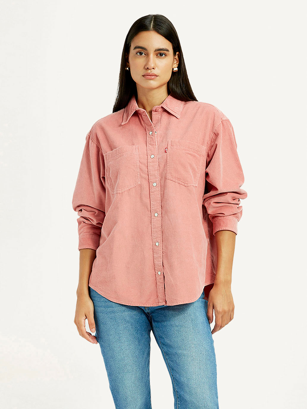 Women's Solid Pink Loose Fit Shirt - Styleshot View