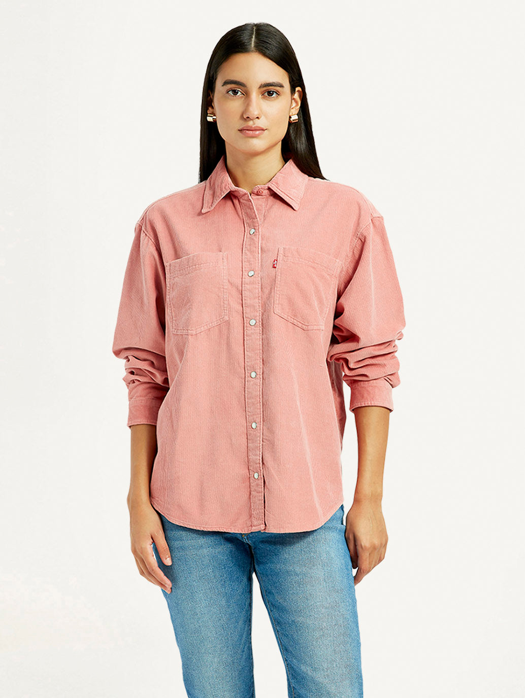 Women's Solid Pink Loose Fit Shirt - Front View