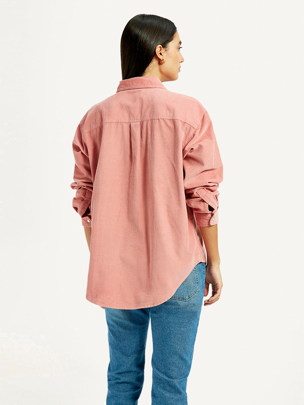 Women's Solid Pink Loose Fit Shirt - Back View