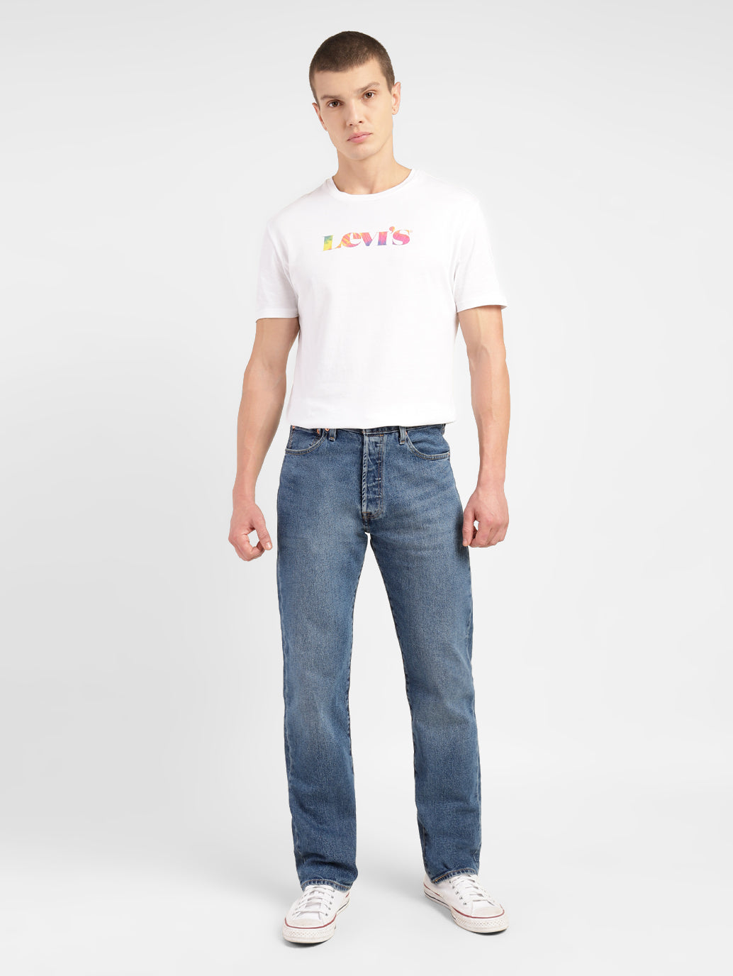 Men's 501 Blue Straight Fit Mid Rise Jeans - 833c15f3-3703-4052-af85-e452e11ddfb1 View