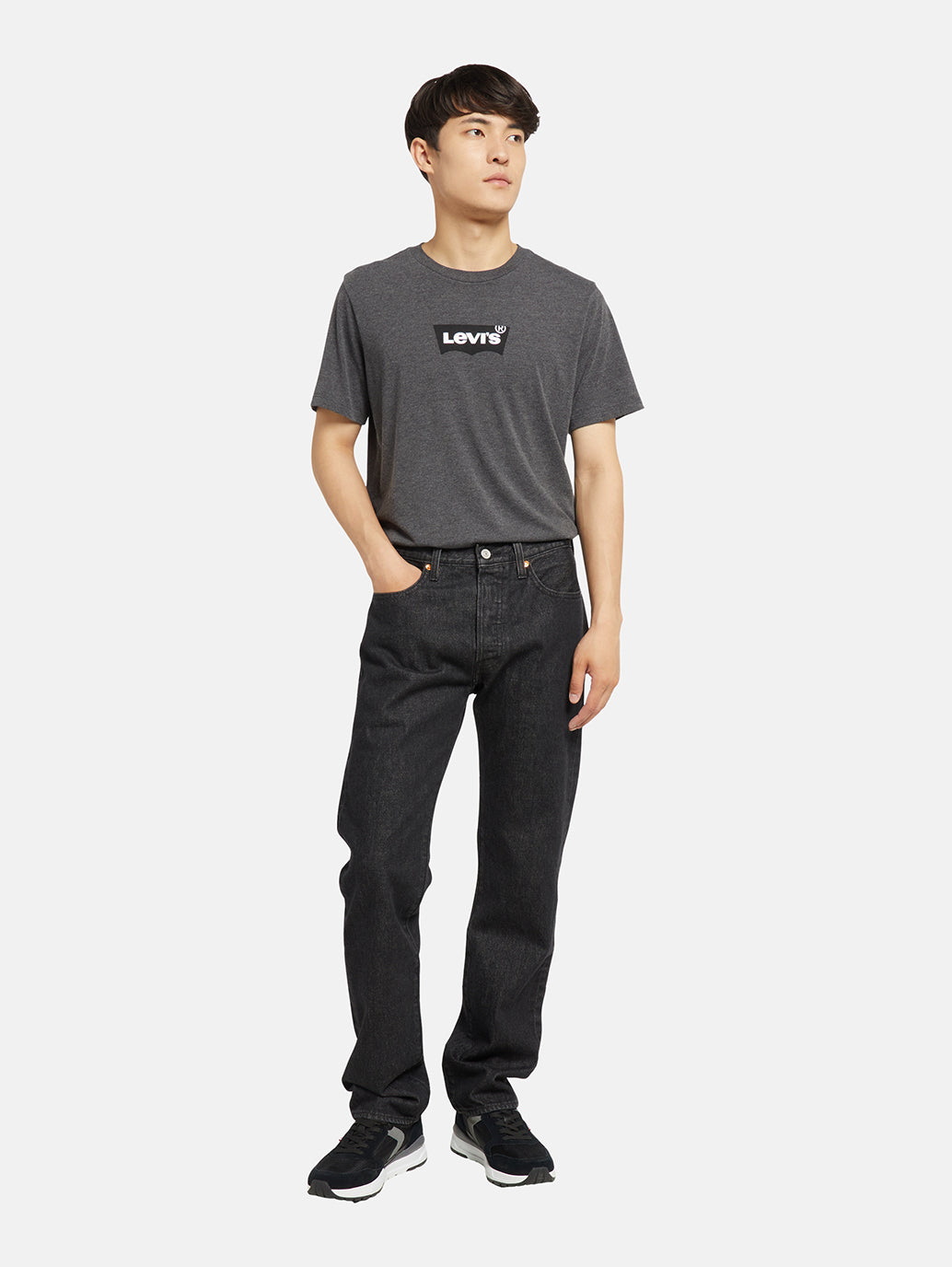 Men's 501 Black Straight Fit Mid Rise Jeans - Front View
