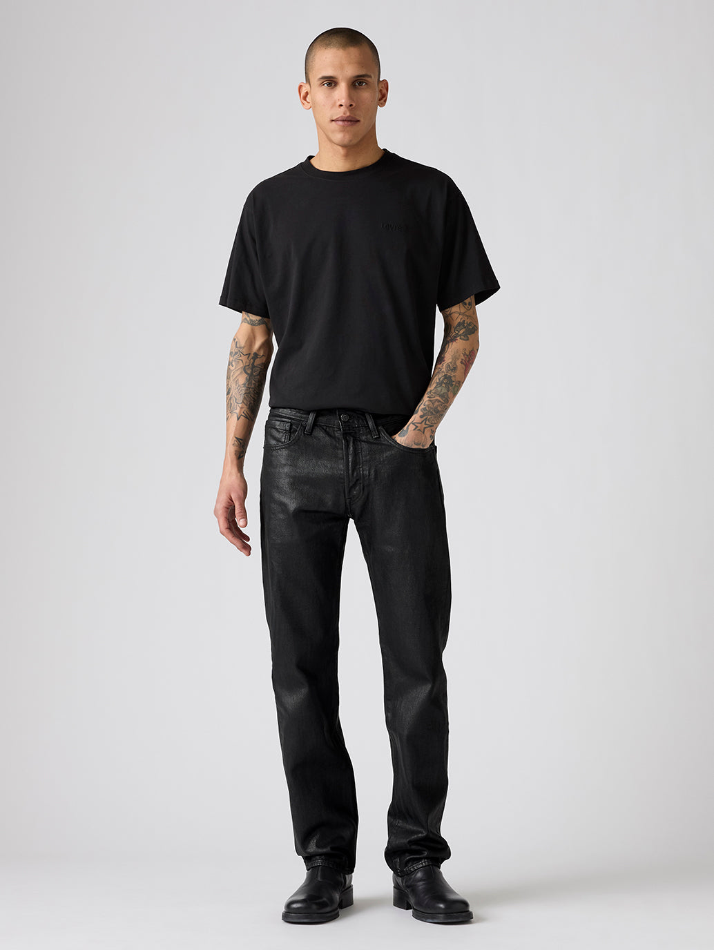 Men's 501 Black Straight Fit Mid Rise Jeans - Front View