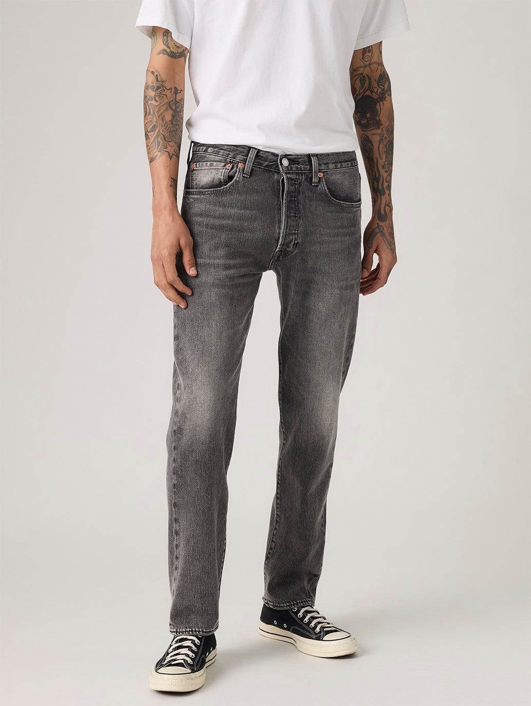 Men's 501 Grey Straight Fit Mid Rise Jeans - Front View