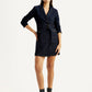 Women's Solid Dark Blue Notched Lapel Dress - Styleshot View