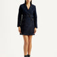 Women's Solid Dark Blue Notched Lapel Dress - Front View