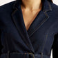 Women's Solid Dark Blue Notched Lapel Dress - Detail View