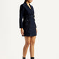 Women's Solid Dark Blue Notched Lapel Dress - Side View