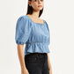 Women's Solid Blue Square Neck Top - Side View