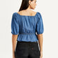 Women's Solid Dark Blue Square Neck Top - Back View