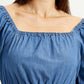 Women's Solid Dark Blue Square Neck Top - Detail View