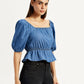 Women's Solid Dark Blue Square Neck Top - Side View