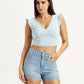 Women's Solid Light-Blue V-Neck Top - Styleshot View